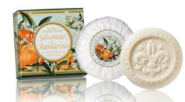 Naturalne mydło o zapachu jaśminu i mandarynki, 100 g, okrągłe, rzeźbione, w ozdobnym pudełku - Saponificio Artigianale Fiorenti