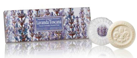 Naturalne mydła o zapachu lawendy toskańskiej, 3 x 100 g, tłoczone, w ozdobnym pudełku - Saponificio Artigianale Fiorentino
