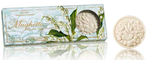Naturalne mydła o zapachu konwalii, 3 x 125 g, tłoczone, w ozdobnym pudełku z okienkiem - Saponificio Artigianale Fiorentino