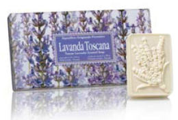 Naturalne mydła o zapachu lawendy toskańskiej, 3 x 125 g, tłoczone, w ozdobnym pudełku - Saponificio Artigianale Fiorentino