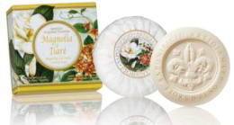 Naturalne mydło o zapachu magnolii i gardenii tahitańskiej, 100 g, okrągłe, rzeźbione, w ozdobnym pudełku - Saponificio