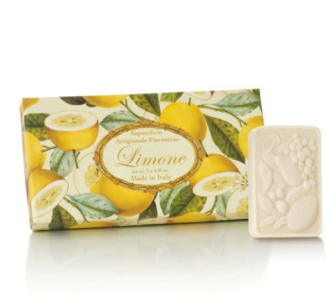 Naturalne mydła o zapachu cytryny, 3 x 125 g, tłoczone, w ozdobnym pudełku - Saponificio Artigianale Fiorentino