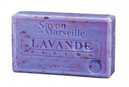 Naturalne, francuskie mydło marsylskie Le Chatelard 1802 o zapachu lawendy z dodatkiem kwiatów lawendy, oliwy z oliwek