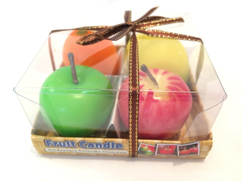 Świeczki w kształcie owoców, mix mandarynka, cytryna, czerwone jabłko, zielone jabłko, 4 sztuki
