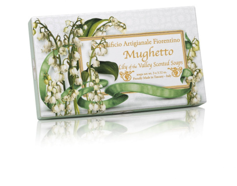 Naturalne mydła o zapachu konwalii, 3 x 100 g, tłoczone, w ozdobnym pudełku - Saponificio Artigianale Fiorentino