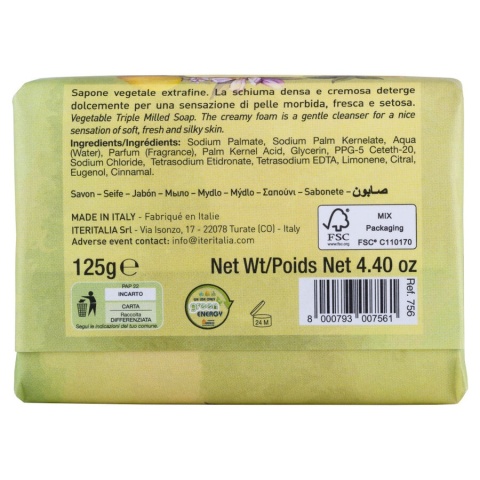 Naturalne mydło roslinne do ciała i twarzy, kremowa piana, CYTRYNA 125gr ITERITALIA