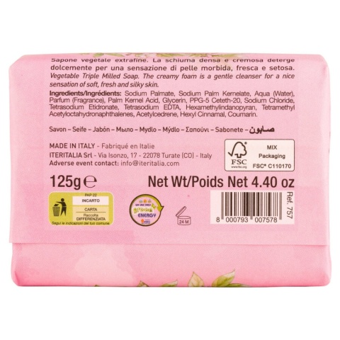 Naturalne mydło roslinne do ciała i twarzy, kremowa piana, PIWONIA 125gr ITERITALIA