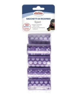Torebki higieniczne spot dog, 9 rolek/180 torebek 27x30cm fioletowe - Record
